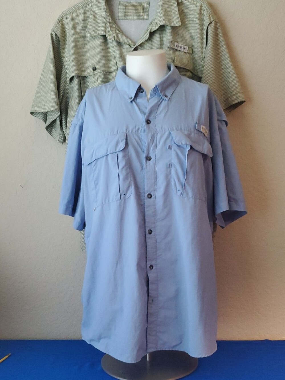 Lot of 2 Magellan Outdoors Fishing Shirts 3XL Light Blue Gingham Plaid Fish Gear - Picture 5 of 10